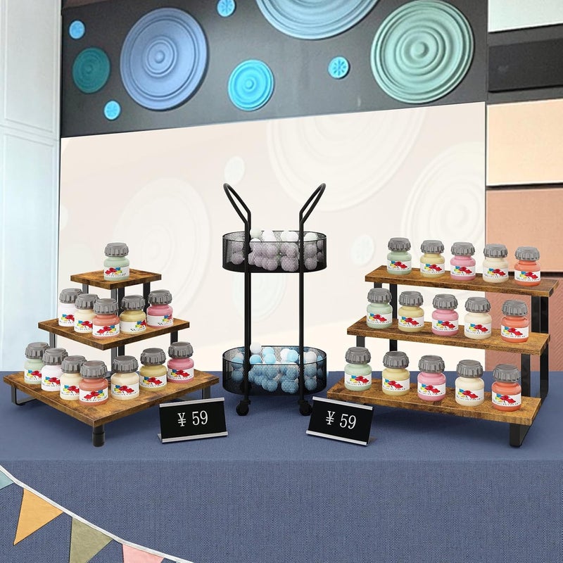ELITEROO 3 Tier Wooden Retail Display Shelves, Portable Display Rack for Retail Counter Top Craft Shows Tradeshows, 3 Step Corner Tiered Table Display Tower Stand for Cupcake Jewelry Display - Image 4